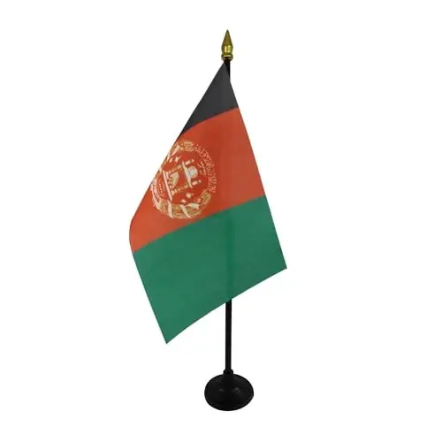 AZ FLAG - Afghanistan Table Flag 4'' x 6'' - Afghan Mini Desk Flag 100% Polyester 15 x 10 cm. - Office Banner with 10'' Pole - Golden Spear 