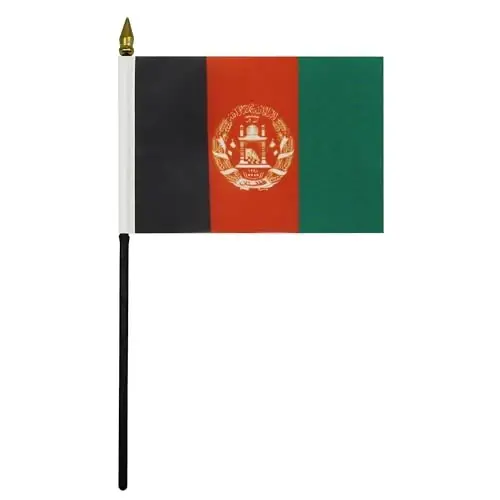 AZ FLAG - Afghanistan Table Flag 4'' x 6'' - Afghan Mini Desk Flag 100% Polyester 15 x 10 cm. - Office Banner with 10'' Pole - Golden Spear - 2