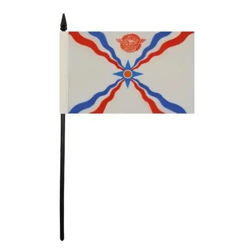 AZ FLAG Assyria Table Flag 4x6 in 100D Polyester Plastic Base | Indoor use Assyrian 15x10 cm. desk flag stitched finish with reinforced edges with plastic pole - AZ FLAG (1)