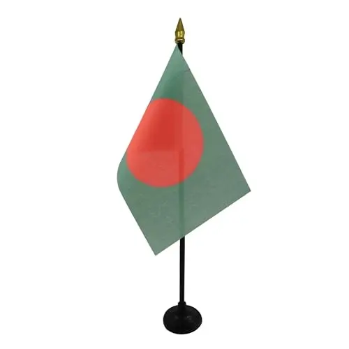 AZ FLAG - Bangladesh Table Flag 4'' x 6'' - Bangladeshi Mini Desk Flag 100% Polyester 15 x 10 cm. - Office Banner with 10'' Pole - Golden Spear - 1