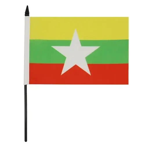 AZ FLAG Бирманский настольный флаг 5'' x 8'' - Мьянма - бирманский настольный флаг 21 x 14 см - Черная пластиковая палочка и основа 