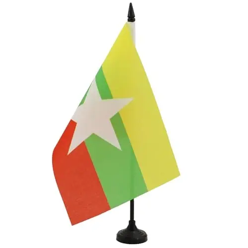 AZ FLAG Бирманский настольный флаг 5'' x 8'' - Мьянма - бирманский настольный флаг 21 x 14 см - Черная пластиковая палочка и основа - 2