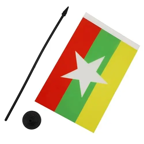 AZ FLAG Бирманский настольный флаг 5'' x 8'' - Мьянма - бирманский настольный флаг 21 x 14 см - Черная пластиковая палочка и основа - 3