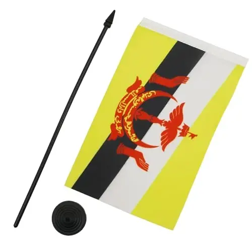 AZ FLAG Brunei Table Flag 5'' x 8'' - Bruneian Desk Flag 21 x 14 cm. - Black plastic stick and base - 3