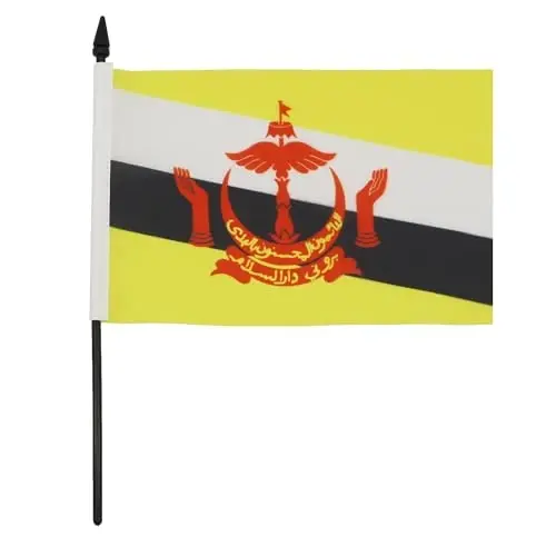 AZ FLAG Bruney Stol bayrog'i 5'' x 8'' - Bruney stol bayrog'i 21 x 14 sm. - Qora plastik tayoq va taglik - AZ FLAG