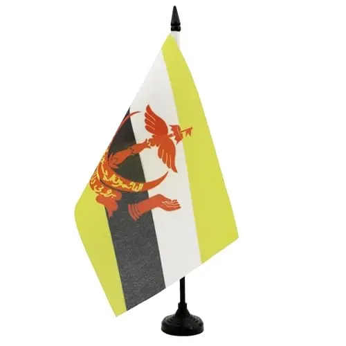 AZ FLAG Bruney Stol bayrog'i 5'' x 8'' - Bruney stol bayrog'i 21 x 14 sm. - Qora plastik tayoq va taglik - AZ FLAG (1)