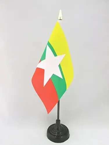 AZ FLAG - Burma Table Flag 4'' x 6'' - Burmese Mini Desk Flag 100% Polyester 15 x 10 cm. - Office Banner with 10'' Pole - Golden Spear - AZ FLAG