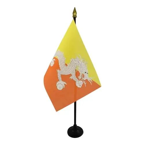 AZ FLAG - Butan Stol bayrog'i 4'' x 6'' - Butan Mini Stol bayrog'i 100% Polyester 15 x 10 sm. - 10'' Ustunli Ofis Banneri - Oltin Nayza - 2