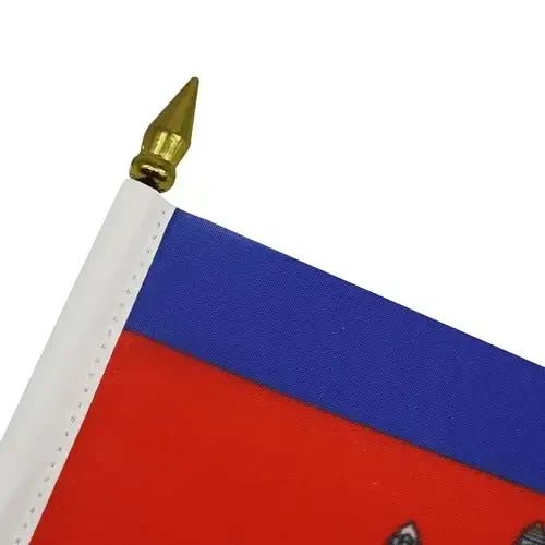 AZ FLAG - Cambodia Table Flag 4'' x 6'' - Cambodian Mini Desk Flag 100% Polyester 15 x 10 cm. - Office Banner with 10'' Pole - Golden Spear - 5