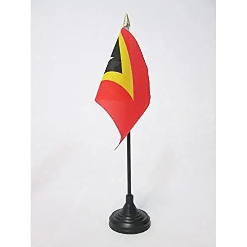 AZ FLAG - East Timor Table Flag 4'' x 6'' - East Timorese Mini Desk Flag 100% Polyester 15 x 10 cm. - Office Banner with 10'' Pole - Golden Spear - 1