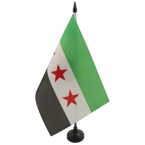 AZ FLAG Free Syrian Army Table Flag 5'' x 8'' - Army of Syria Desk Flag 21 x 14 cm. - Black plastic stick and base - AZ FLAG