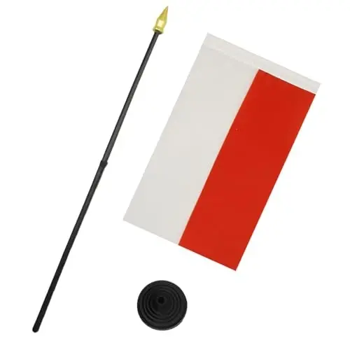 AZ FLAG - Indonesia Table Flag 4'' x 6'' - Indonesian Mini Desk Flag 100% Polyester 15 x 10 cm. - Office Banner with 10'' Pole - Golden Spear - 2