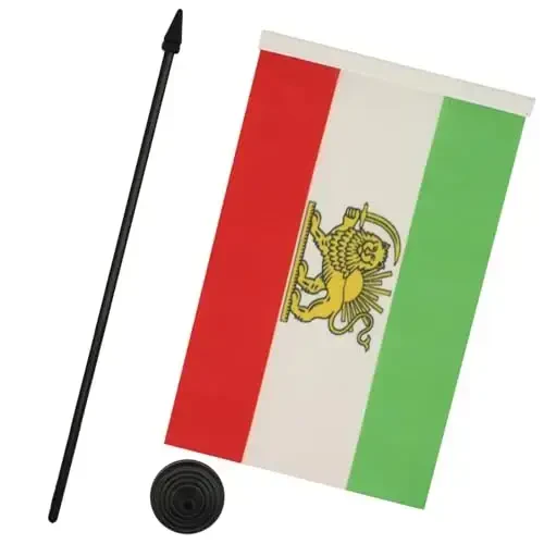 AZ FLAG Iran Old Table Flag 5'' x 8'' - Former Iranian Desk Flag 21 x 14 cm. - Black plastic stick and base - 3