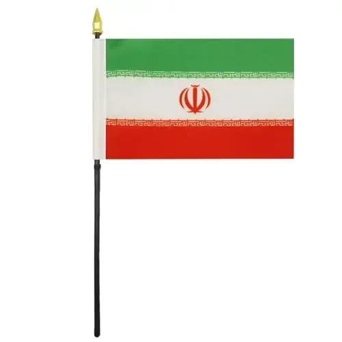 AZ FLAG - Iran Table Flag 4'' x 6'' - Iranian Mini Desk Flag 100% Polyester 15 x 10 cm. - Office Banner with 10'' Pole - Golden Spear - 2