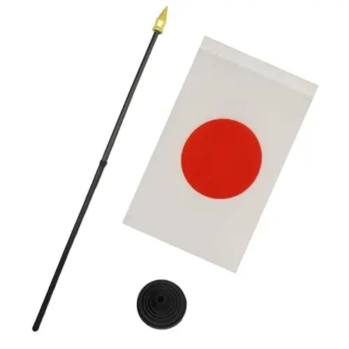 AZ FLAG - Japan Table Flag 4'' x 6'' - Japanese Mini Desk Flag 100% Polyester 15 x 10 cm. - Office Banner with 10'' Pole - Golden Spear - 3