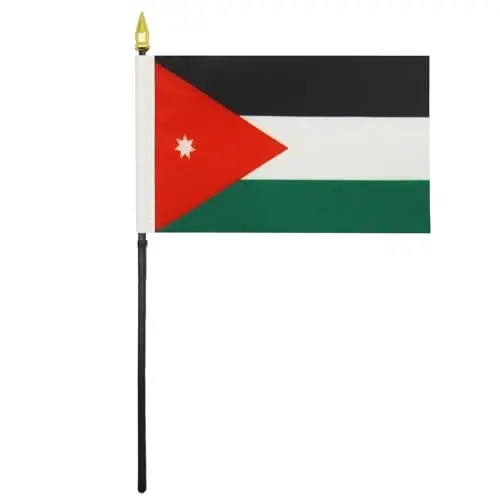 AZ FLAG - Jordan Table Flag 4'' x 6'' - Jordanian Mini Desk Flag 100% Polyester 15 x 10 cm. - Office Banner with 10'' Pole - Golden Spear - 1