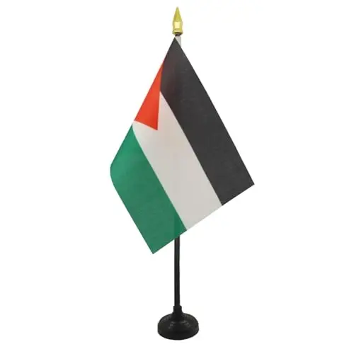 AZ FLAG - Jordan Table Flag 4'' x 6'' - Jordanian Mini Desk Flag 100% Polyester 15 x 10 cm. - Office Banner with 10'' Pole - Golden Spear - 2
