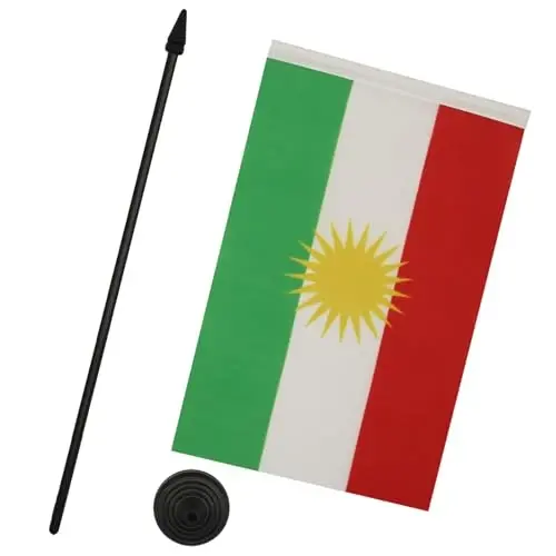 AZ FLAG Kurdistan Table Flag 6x8 in 100D Polyester Plastic Base | Indoor use Curdistan 21x14 cm. desk flag stitched finish with reinforced edges with plastic pole - 3