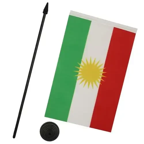 AZ FLAG Kurdistan Table Flag 5'' x 8'' - Curdistan Desk Flag 21 x 14 cm. - Black plastic stick and base - 3