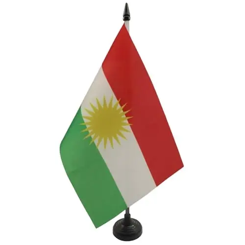 AZ FLAG Kurdistan Table Flag 5'' x 8'' - Curdistan Desk Flag 21 x 14 cm. - Black plastic stick and base - 1