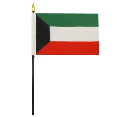AZ FLAG - Kuwait Table Flag 4'' x 6'' - Kuwaiti Mini Desk Flag 100% Polyester 15 x 10 cm. - Office Banner with 10'' Pole - Golden Spear - 2