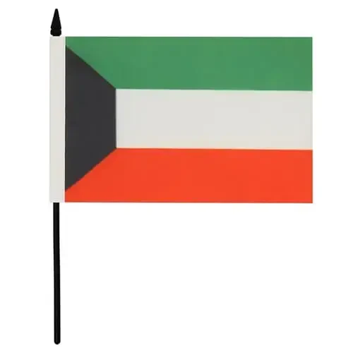 AZ FLAG Kuwait Table Flag 5'' x 8'' - Kuwaiti Desk Flag 21 x 14 cm. - Black plastic stick and base - AZ FLAG (1)
