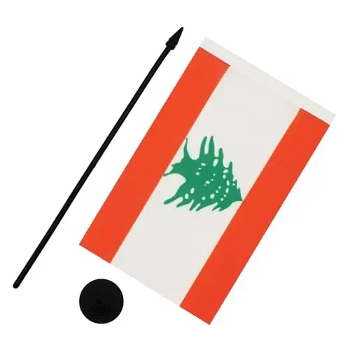 AZ FLAG Lebanon Table Flag 5'' x 8'' - Lebanese Desk Flag 21 x 14 cm. - Black plastic stick and base - 3