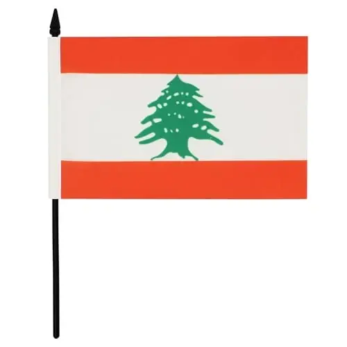 AZ FLAG Lebanon Table Flag 5'' x 8'' - Lebanese Desk Flag 21 x 14 cm. - Black plastic stick and base 