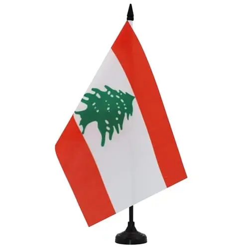 AZ FLAG Lebanon Table Flag 5'' x 8'' - Lebanese Desk Flag 21 x 14 cm. - Black plastic stick and base - 2