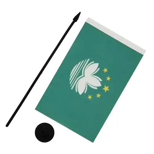 AZ FLAG Macau Table Flag 5'' x 8'' - Macanese Desk Flag 21 x 14 cm. - Black plastic stick and base - 4