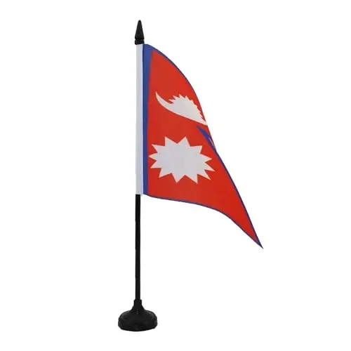 AZ FLAG Nepal Table Flag 5'' x 8'' - Nepalese Desk Flag 21 x 14 cm. - Black plastic stick and base - 2