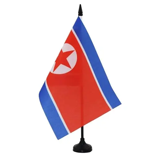 AZ FLAG North Korea Table Flag 5'' x 8'' - North Korean Desk Flag 21 x 14 cm. - Black plastic stick and base - AZ FLAG (1)