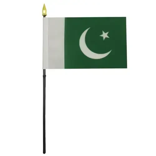 AZ FLAG - Pakistan Stol bayrog'i 4'' x 6'' - Pokistonlik Mini Stol bayrog'i 100% Polyester 15 x 10 sm. - 10'' Ustunli Ofis Bannere - Oltin Nayza - 1