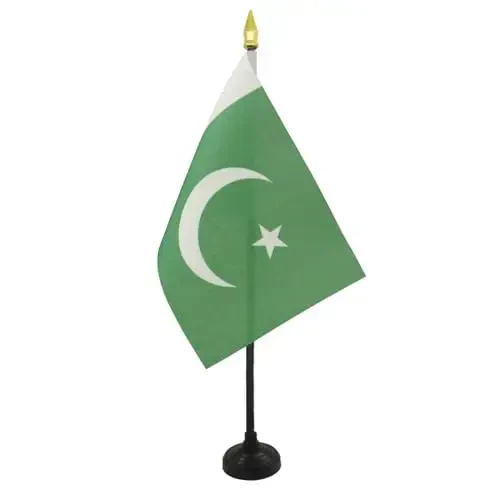 AZ FLAG - Pakistan Stol bayrog'i 4'' x 6'' - Pokistonlik Mini Stol bayrog'i 100% Polyester 15 x 10 sm. - 10'' Ustunli Ofis Bannere - Oltin Nayza - 3