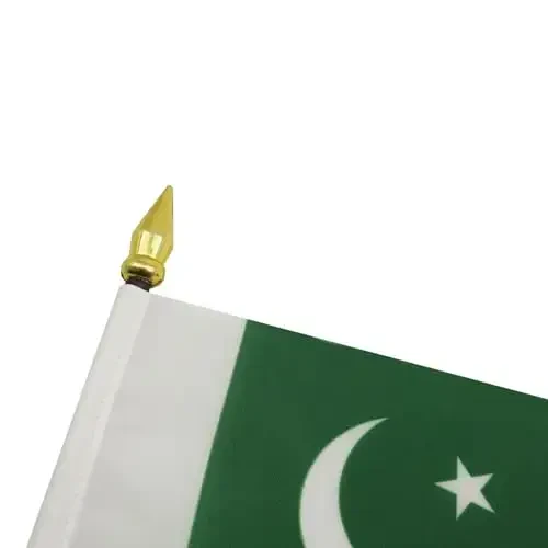 AZ FLAG - Pakistan Stol bayrog'i 4'' x 6'' - Pokistonlik Mini Stol bayrog'i 100% Polyester 15 x 10 sm. - 10'' Ustunli Ofis Bannere - Oltin Nayza - 5
