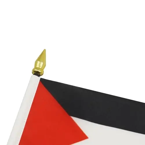 AZ FLAG - Palestine Table Flag 4'' x 6'' - Palestinian Mini Desk Flag 100% Polyester 15 x 10 cm. - Office Banner with 10'' Pole - Golden Spear - 4
