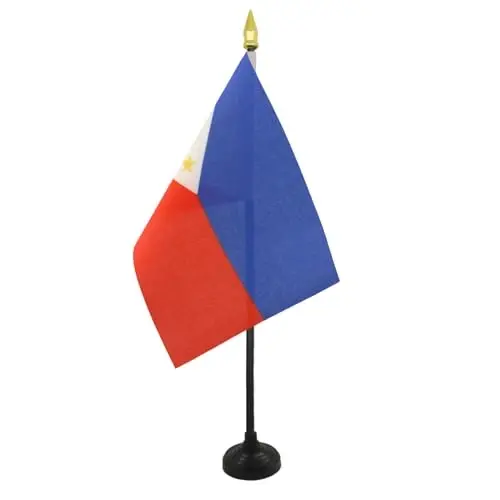 AZ FLAG - Philippines Table Flag 4'' x 6'' - Filipino Mini Desk Flag 100% Polyester 15 x 10 cm. - Office Banner with 10'' Pole - Golden Spear - AZ FLAG (1)