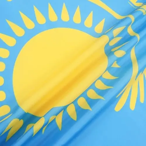 AZ FLAG - Qozog'iston bayrog'i - Katta 5x8 Ft - 100D Polyester Qozog'iston katta banneri ikkita metall grommet bilan - Rang o'chishiga chidamli - Yorqin ranglar - 5' x 8' Ft - 250x150 Cm - 3