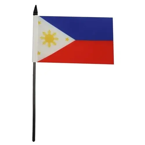 AZ FLAG Set of 10 Philippines Table Flags – 15 x 10 cm. – 10 Mini Filipino Office Flags 100% Polyester with 25 cm. Pole and Black Plastic Base - AZ FLAG (1)