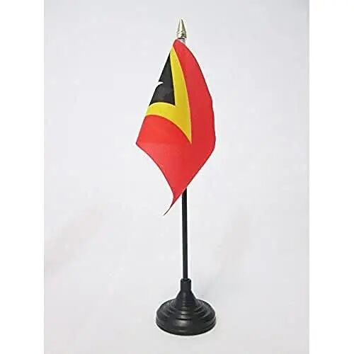AZ FLAG - Sharqiy Timor stol bayrog'i 4'' x 6'' - Sharqiy Timor mini stol bayrog'i 100% poliester 15 x 10 sm. - 10'' ustunli ofis banneri - Oltin Nayza 