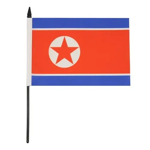 AZ FLAG Shimoliy Koreya Stol Bayrog'i 5'' x 8'' - Shimoliy Koreya Stol Bayrog'i 21 x 14 sm. - Qora plastik tayoq va taglik - AZ FLAG