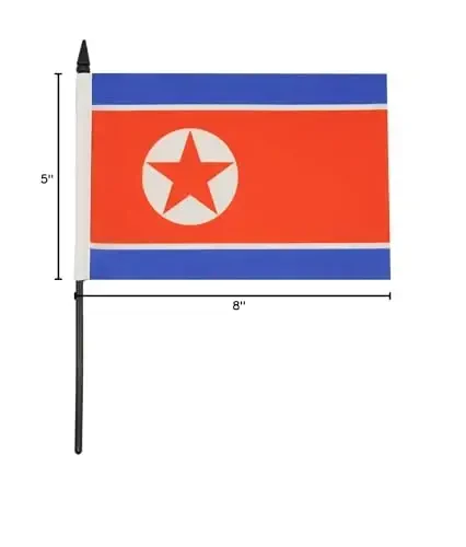 AZ FLAG Shimoliy Koreya Stol Bayrog'i 5'' x 8'' - Shimoliy Koreya Stol Bayrog'i 21 x 14 sm. - Qora plastik tayoq va taglik - 2
