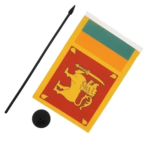 AZ FLAG Shri Lanka Stol bayrog'i 5'' x 8'' - Shri Lanka Stol bayrog'i 21 x 14 sm. - Qora plastik tayoq va taglik - 3