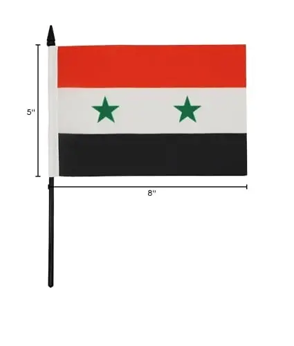 AZ FLAG Syria Table Flag 5'' x 8'' - Syrian Desk Flag 21 x 14 cm. - Black plastic stick and base 