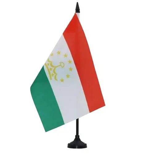 AZ FLAG Tajikistan Table Flag 6x8 in 100D Polyester Plastic Base | Indoor use 21x14 cm. desk flag Тоҷикистон stitched finish with reinforced edges with plastic pole - AZ FLAG
