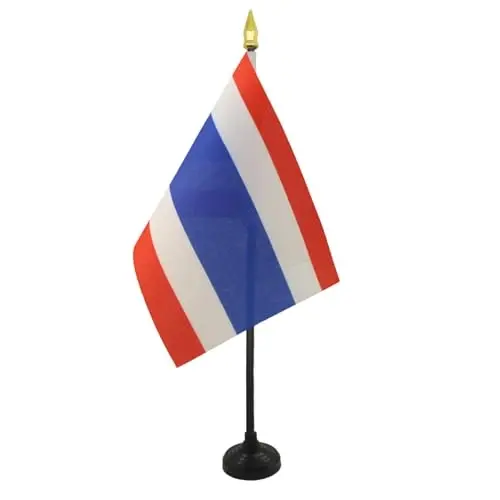 AZ FLAG - Thailand Table Flag 4'' x 6'' - Thai Mini Desk Flag 100% Polyester 15 x 10 cm. - Office Banner with 10'' Pole - Golden Spear - 2