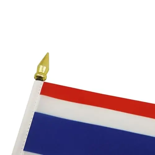 AZ FLAG - Thailand Table Flag 4'' x 6'' - Thai Mini Desk Flag 100% Polyester 15 x 10 cm. - Office Banner with 10'' Pole - Golden Spear - 4