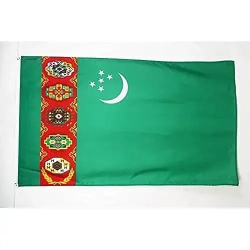 AZ FLAG - Turkmaniston bayrog'i - 3x5 Ft - 100D Polyester Turkman bannere, ikkita metall lyuvers bilan - Rangini yo'qotmaydigan - Yorqin ranglar - 3' x 5' Feet - 150x90 Cm - 1