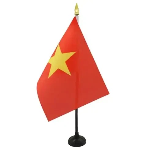 AZ FLAG - Vietnam Table Flag 4'' x 6'' - Vietnamese Mini Desk Flag 100% Polyester 15 x 10 cm. - Office Banner with 10'' Pole - Golden Spear - 3