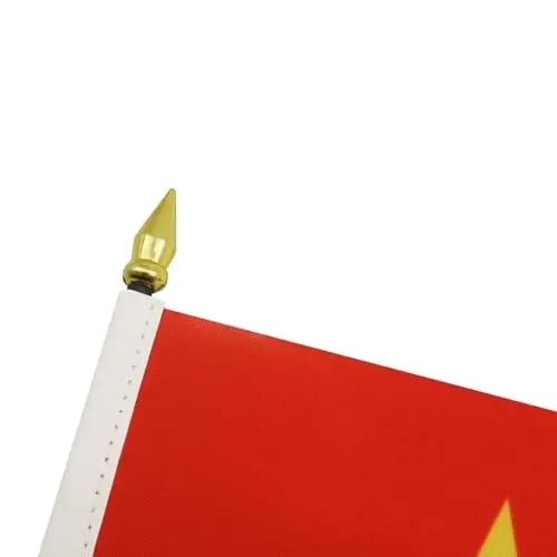 AZ FLAG - Vietnam Table Flag 4'' x 6'' - Vietnamese Mini Desk Flag 100% Polyester 15 x 10 cm. - Office Banner with 10'' Pole - Golden Spear - 4